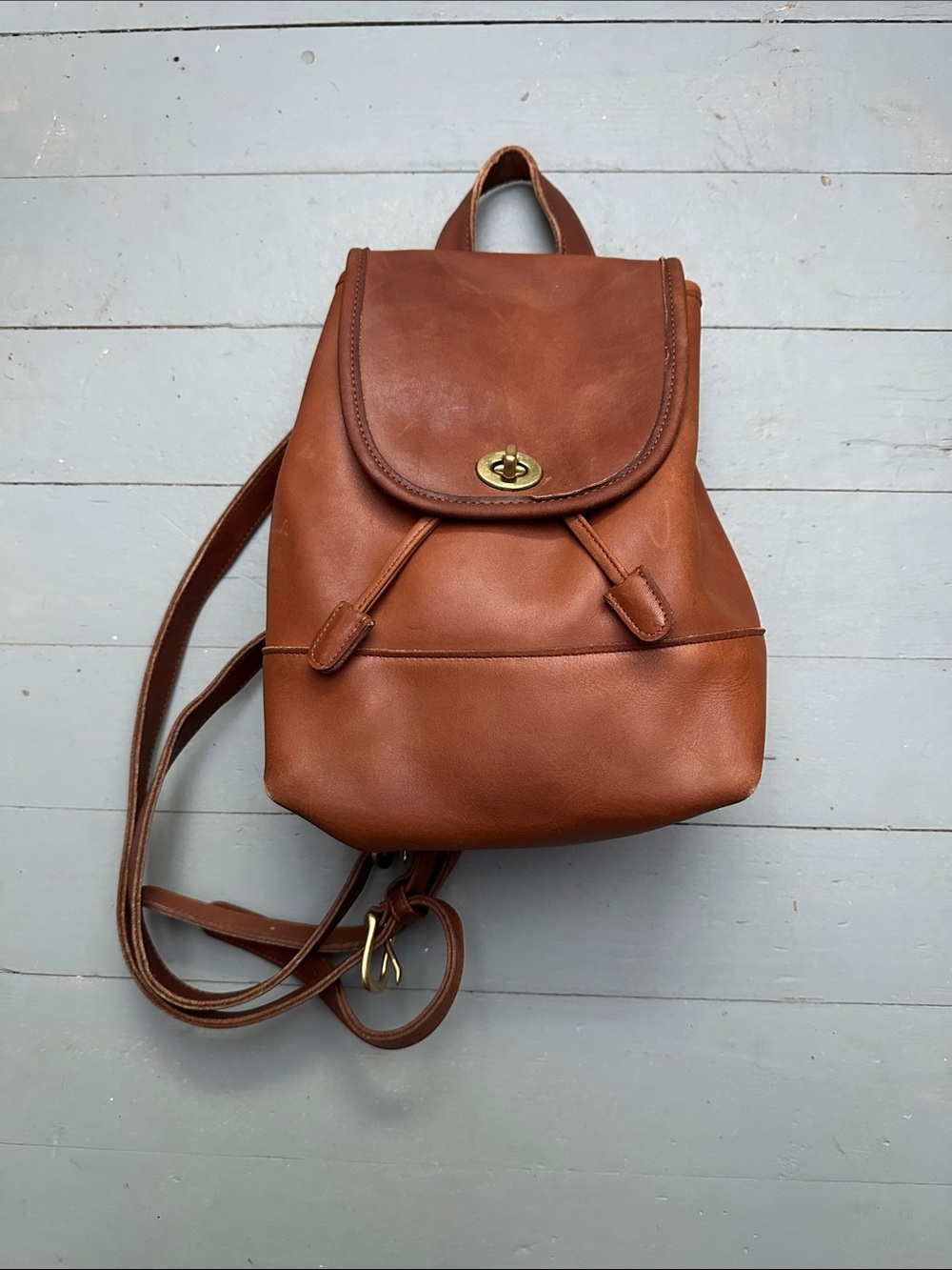Coach Mini Leather Daypack Backpack Purse English Glove Tan Brown Brass Vintage - Picture 2 of 11